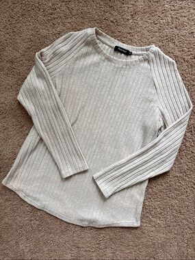 Automet Cream Ribbed Long Sleeve Sweater